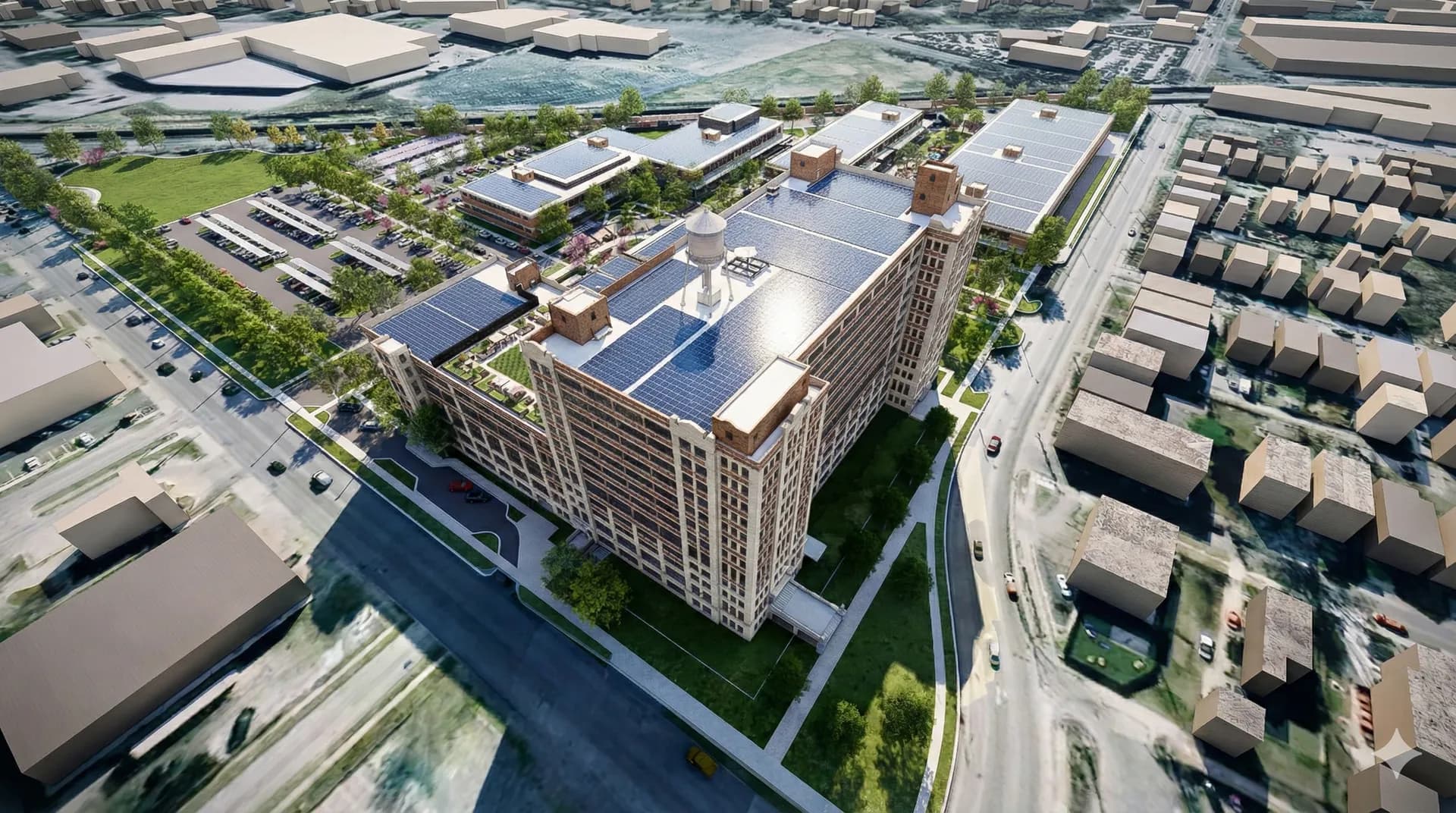 Historic Northeast Lofts — aerial campus view